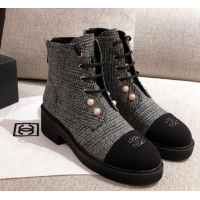 Good Quality Chanel Tweed Short Ankle Boots with Pearls G33823 Gray