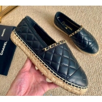 Best Price Chanel Quilted Lambskin Espadrilles G36966 Black