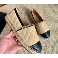 Luxury Cheap Chanel Quilted Lambskin Espadrilles G36966 Beige