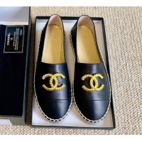 Fashion Chanel Leather Metal CC Espadrilles G36967 Black