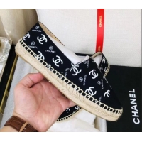 Classic Hot Chanel CC Allover Canvas Espadrilles 120117 Black