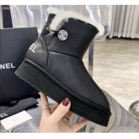 Top Quality Chanel Leather Wool Short Boots with Buckle 120133 Black