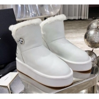 Best Luxury Chanel Leather Wool Short Boots with Buckle 120133 White