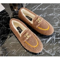 Good Quality Chanel Shearling Wool Flat Loafers 120204 Brown 