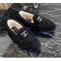 Super Quality Chanel Shearling Wool Flat Loafers 120204 Black