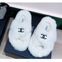 Most Popular Chanel Rabbit Fur Cross Flat Sandals 120208 White