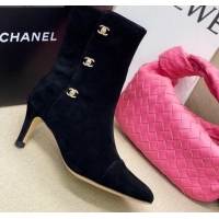 Good Product Chanel Suede CC Buckle Side Heel 6.5cm Short Boots 120216 Black