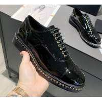 Perfect Chanel Patent Leather Lace-ups with Chain Charm G36446 Black