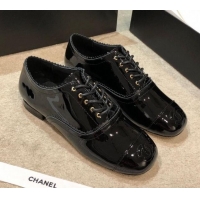 Best Luxury Chanel Patent Leather Lace-ups G36483 Black