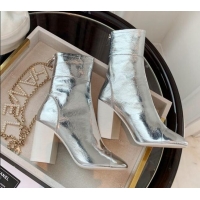 Good Quality Chanel Oily Leather 8.5cm High-Heel Short Boots 120253 Silver