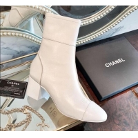 Top Quality Chanel Oily Leather 8.5cm High-Heel Short Boots 120253 White