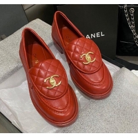 Low Price Chanel Leather Loafers with CC Foldover 120279 Red