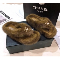 Best Quality Chanel Mink Fur Flat Thong Sandals 120283 Brown