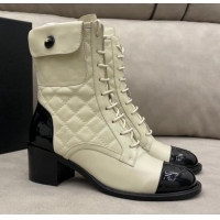 Unique Grade Chanel Quilted Leather Short Boots with Pouch 120420 White