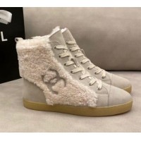 New Style Chanel Suede and CC Shearling Wool Short Boots 120422 Gray