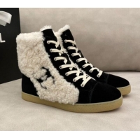 Good Product Chanel Suede and CC Shearling Wool Short Boots 120422 Black