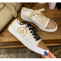 Top Quality Chanel Canvas Sequins Sneakers 326 White/Gold