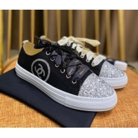 Luxury Chanel Canvas Sequins Sneakers 326 Black/Silver