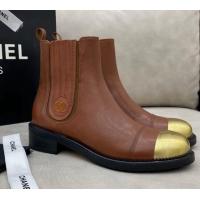 AAAAA Chanel Calfskin Short Boots 120430 Brown/Gold