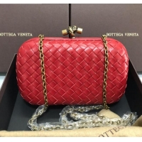 Fashion Cheap Bottega Veneta Knot Woven Lambskin Clutch with Chain BV11010 Red