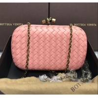 Grade Design Bottega Veneta Knot Woven Lambskin Clutch with Chain BV11010 Pink