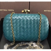 Discount Bottega Veneta Knot Woven Lambskin Clutch with Chain BV11010 Blue-Green