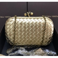 Grade Quality Bottega Veneta Knot Woven Lambskin Clutch with Chain BV11010 Light Gold