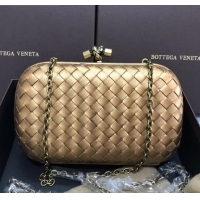 High Quality Bottega Veneta Knot Woven Lambskin Clutch with Chain BV11010 Gold