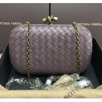 Classic Bottega Veneta Knot Woven Lambskin Clutch with Chain BV11010 Light Grey