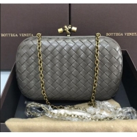 Wholesale Bottega Veneta Knot Woven Lambskin Clutch with Chain BV11010 Deep Grey