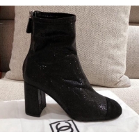 AAAAA Chanel Shiny Sequins Fabric Short Boots G36479 Black