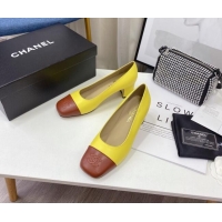 Affordable Price Chanel Lambskin Square Heel Pumps 5cm 122104 Yellow