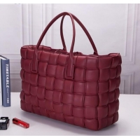 Discount Bottega Veneta Padded Cassette Maxi-Woven Nappa Lambskin Large Tote Bag BV0401 Red 2020