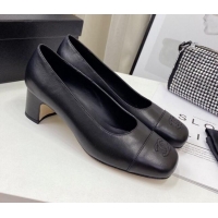 Super Quality Chanel Lambskin Square Heel Pumps 5cm 122106 Black