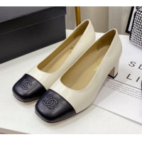 Grade Design Chanel Lambskin Square Heel Pumps 5cm 122106 White