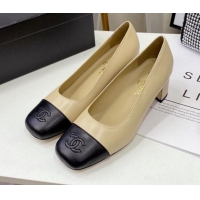 New Style Chanel Lambskin Square Heel Pumps 5cm 122106 Beige