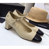 New Style Chanel Lambskin  Mary Janes Pumps 5cm 122109 Beige