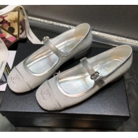 Best Luxury Chanel Shiny Mary Janes Flats G36482 Silver