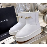 Low Price Chanel Lambskin Wool Flat Short Boots with CHANEL Strap 221102 White