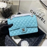 Grade Fashion Chanel 2.55 Series Flap Bag Original Sheepskin Leather A06375 BabyBlue Silver