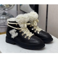 Custom Chanel Calfskin Wool Lace-up Flat Short Boots G35376 Black