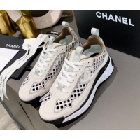 Top Quality Chanel Suede Check Sneakers G37126 White/Gray