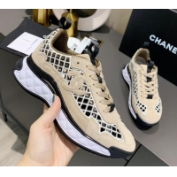 Low Cost Chanel Suede Check Sneakers G37126 Beige