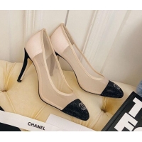 Famous Brand Chanel Mesh Crystal Pumps 8.5cm 122305 Nude