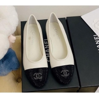 Best Design Chanel Leather Crystal Ballerinas 122311 White