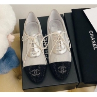 Low Price Chanel Mesh Crystal Lace up Flat 122313 Silver