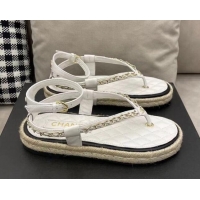 Discounts Chanel Lambskin Flat Thong Sandals G36921 White