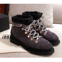 Best Product Chanel Suede Lace-up Short Boots 22326 Gray