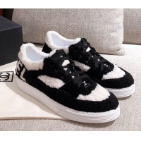 Good Quality Chanel Shearling Wool Low-top Sneakers 22345 White/Black