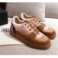 Discount Chanel Shearling Wool Low-top Sneakers 122346 Pink/Brown